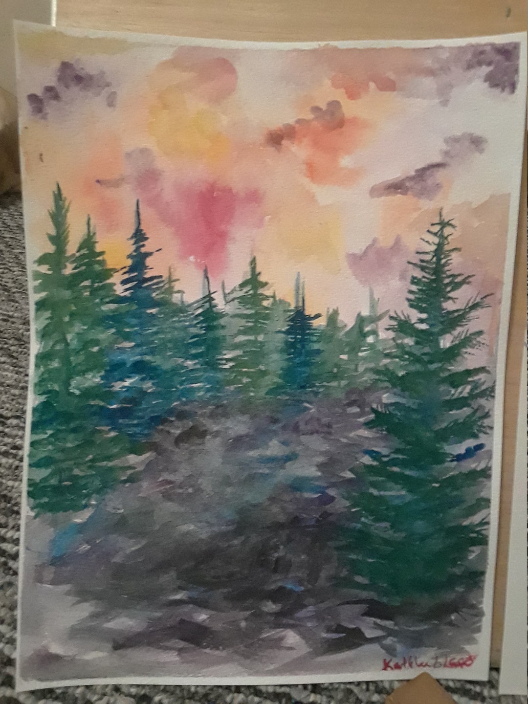 ORIGINAL Watercolor Landscape With Pine Trees - Etsy