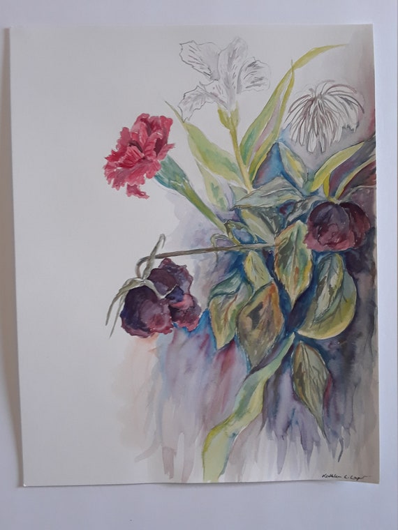 Life And Death Flowers Watercolor Painting Fine Art Print Etsy