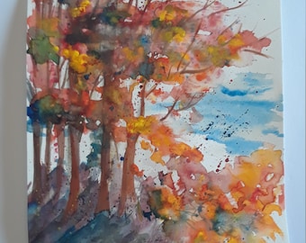 Autumn Watercolor Landscape Fine Art Print