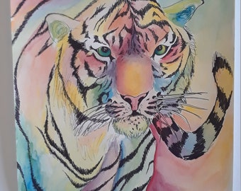 Watercolor Rainbow Tiger Art Print