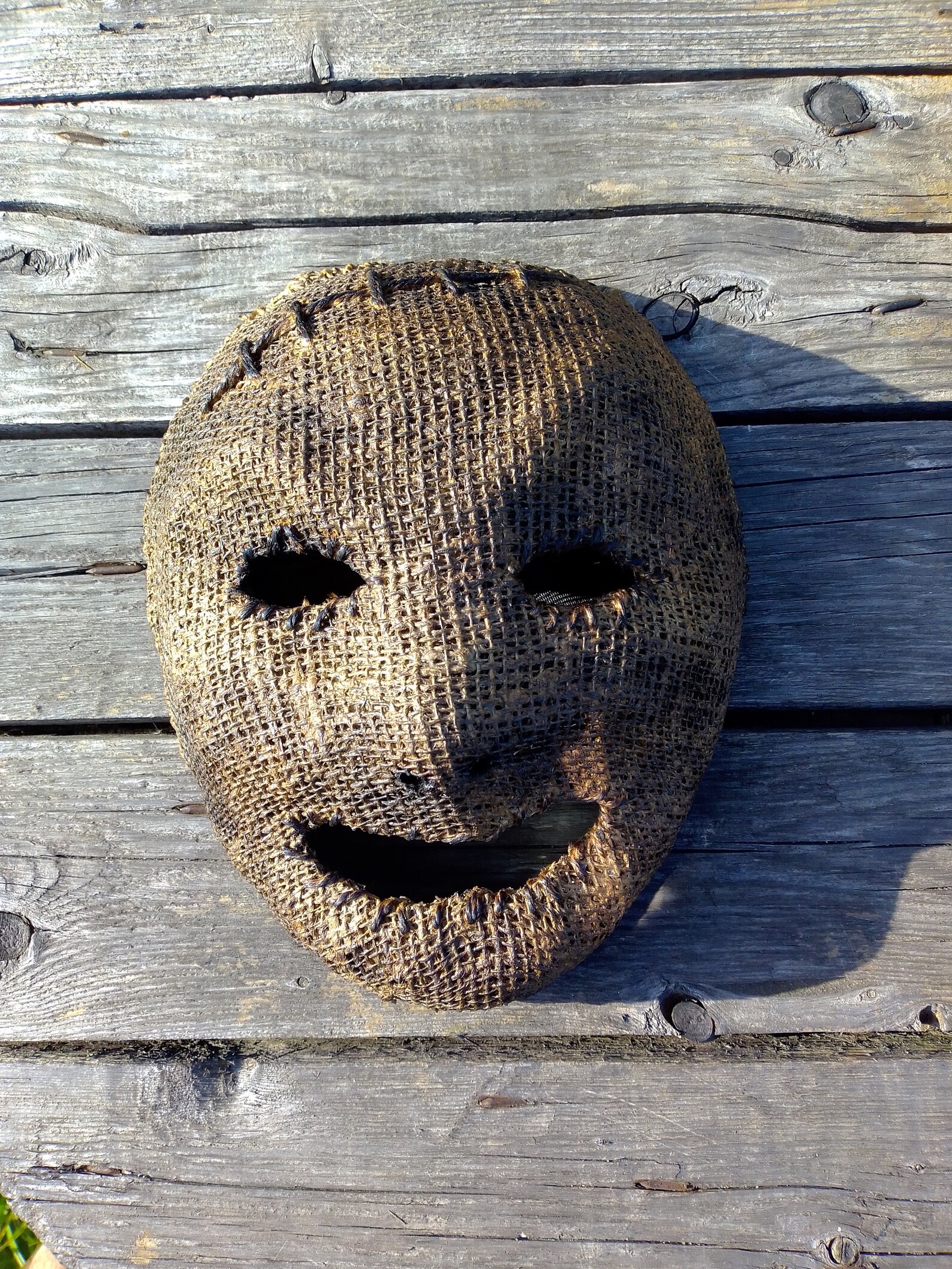 Burlap mask with large mouth and darned scar Scary Burlap Etsy