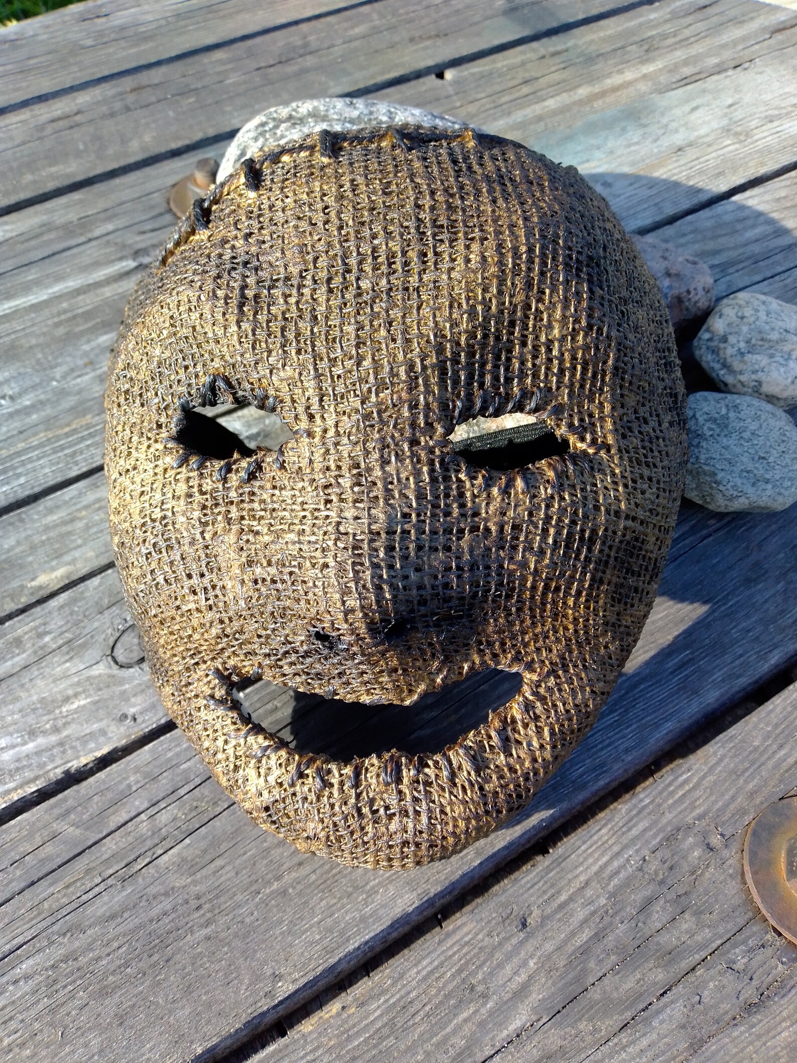 Burlap mask with large mouth and darned scar Scary Burlap Etsy