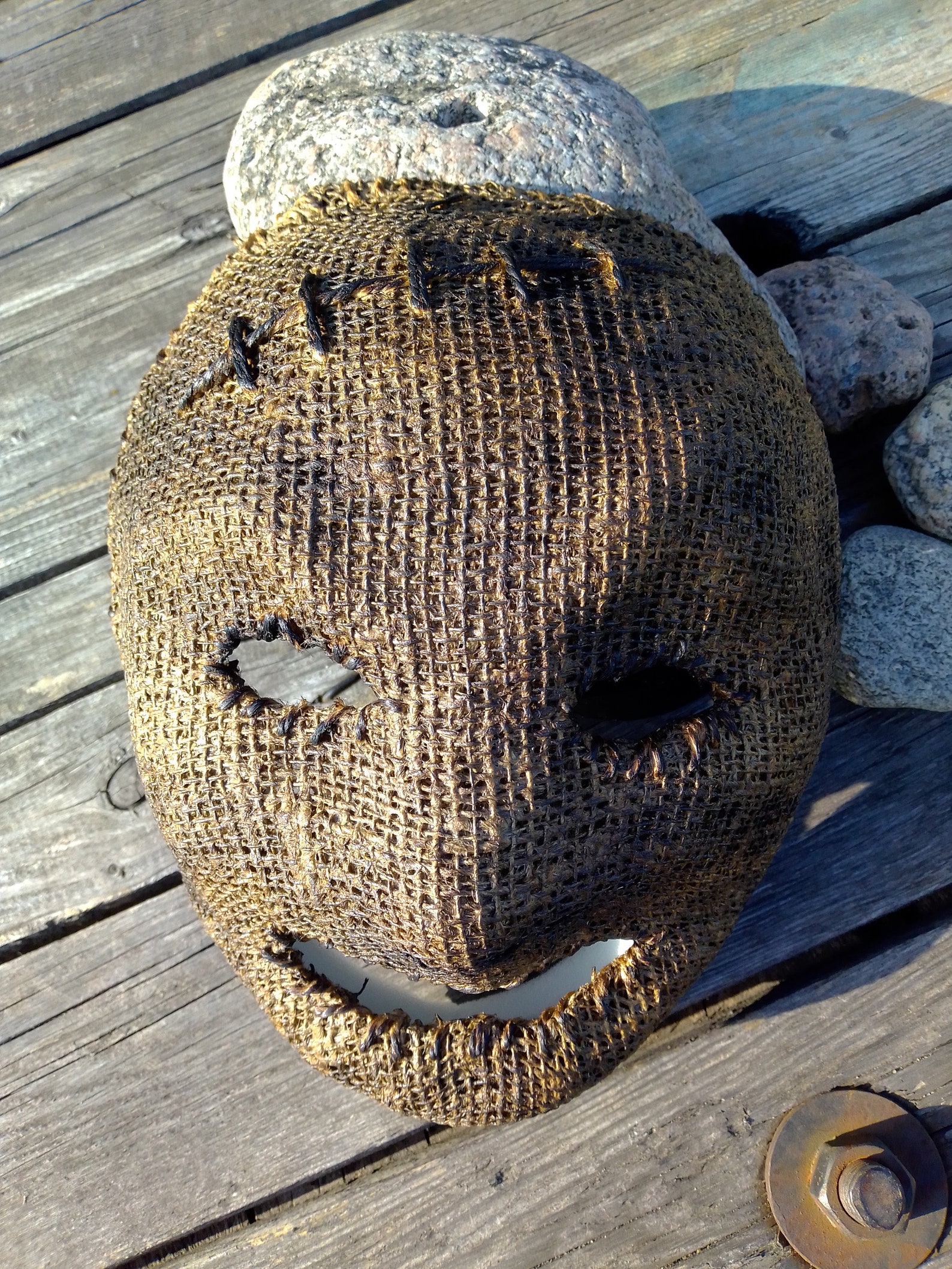 Burlap mask with large mouth and darned scar Scary Burlap Etsy
