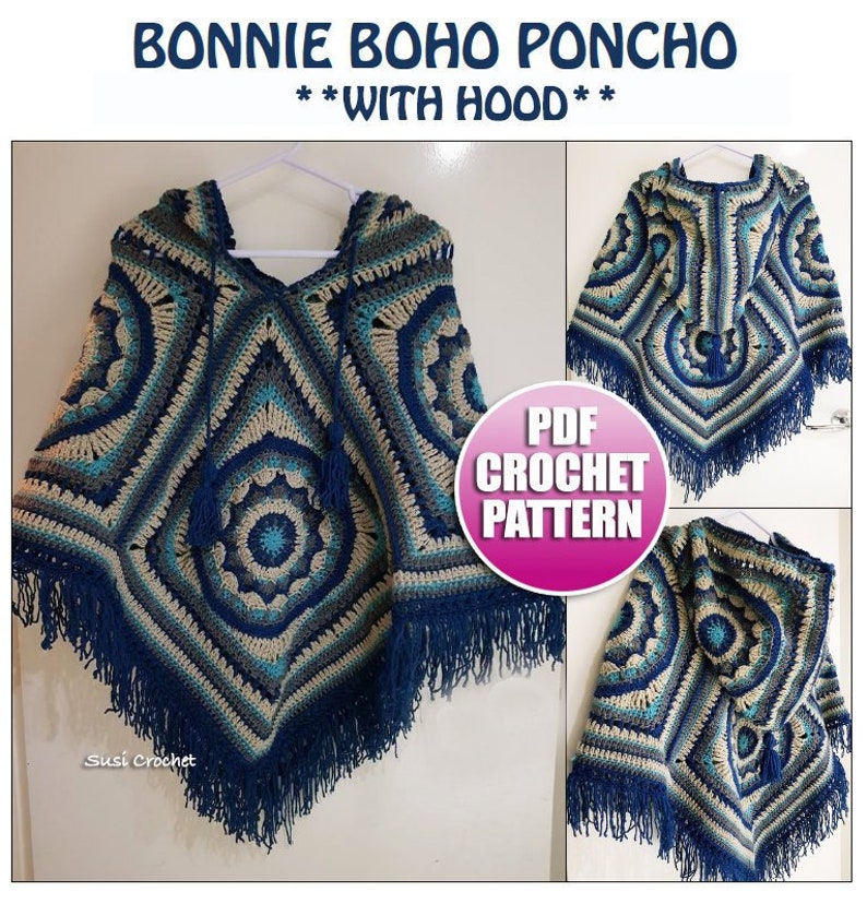 Bonnie Boho Poncho Crochet Pattern PDF Download image 1