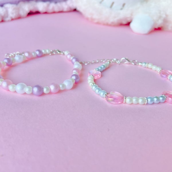 Pearl and Heart Pastel Fairy Kei Clip Bracelets