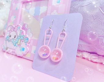 Pastel Rattle Kawaii Fairy Kei Dangle Earrings, Pastel Goth Jewellery