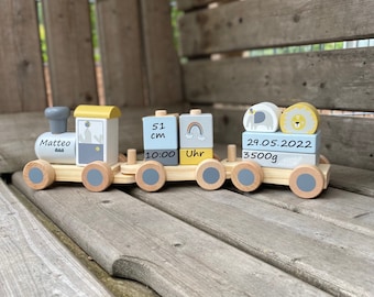 Wooden Railway Train Plug Forms Toddler Multicolored Natural V BABY / BIRTH Gift "customizable plottered"