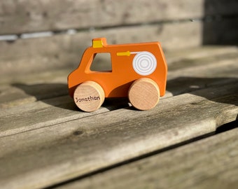 Wooden car fire engine colorful natural BIRTH / BABY gift "personalized lasered"