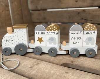 Wooden Railway Plug Shapes Baby Toddler natural silver gold BIRTH / BAPTISM Gift "customizable plottered"