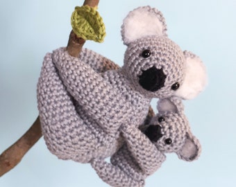 Koala crochet pattern, mom and baby koala stuffed animals tutorial