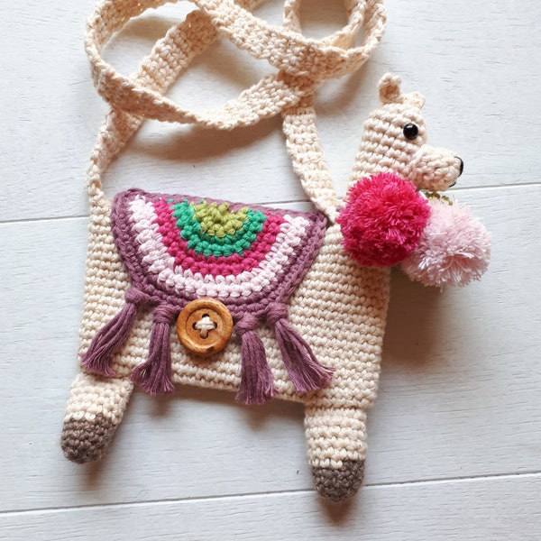 Llama purse crochet pattern, toddler purse digital download, stuffed llama bag crochet pattern