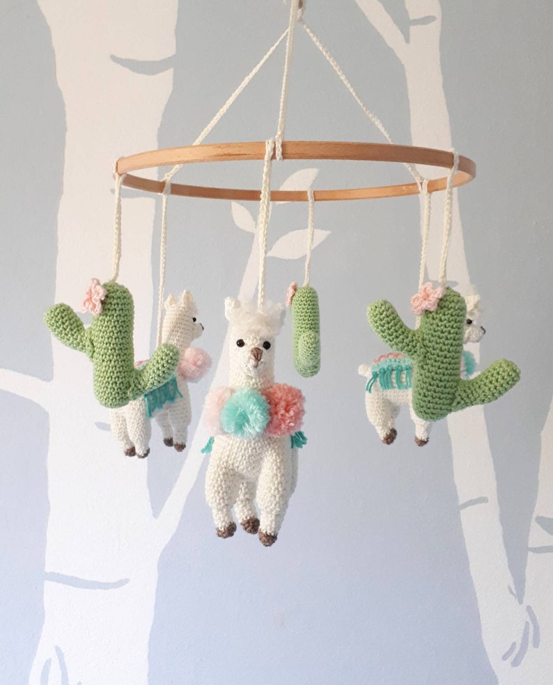 Llama baby mobile crochet pattern, llama nursery mobile pattern, diy crib mobile, baby mobile digital download, boho nursery decor image 9