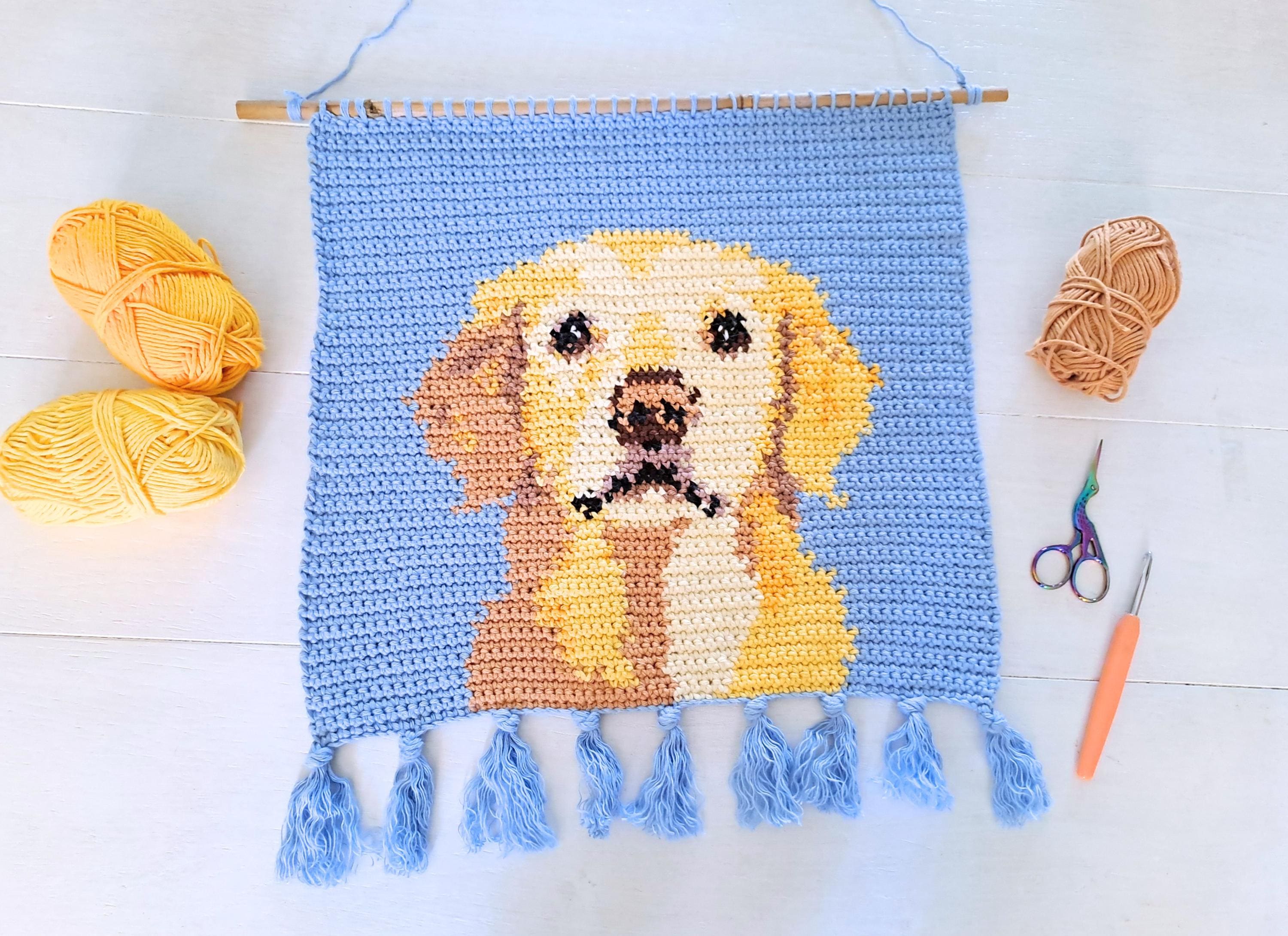30 Golden Retriever Crochet Patterns to Make a Loyal Handmade Pup 24 Golden Retriever Dog Portrait Tapestry Hanging
