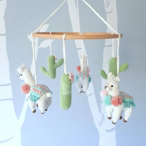 Llama baby mobile crochet pattern, llama nursery mobile pattern, diy crib mobile, baby mobile digital download, boho nursery decor image 1