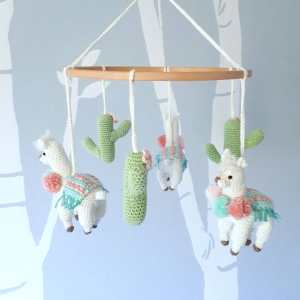 Llama baby mobile crochet pattern, llama nursery mobile pattern, diy crib mobile, baby mobile digital download, boho nursery decor