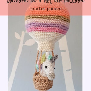 Crochet pattern amigurumi unicorn in a hot air balloon, baby shower decoration, pdf file instant download image 2