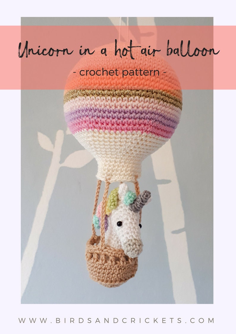 Crochet pattern amigurumi unicorn in a hot air balloon, baby shower decoration, pdf file instant download image 2