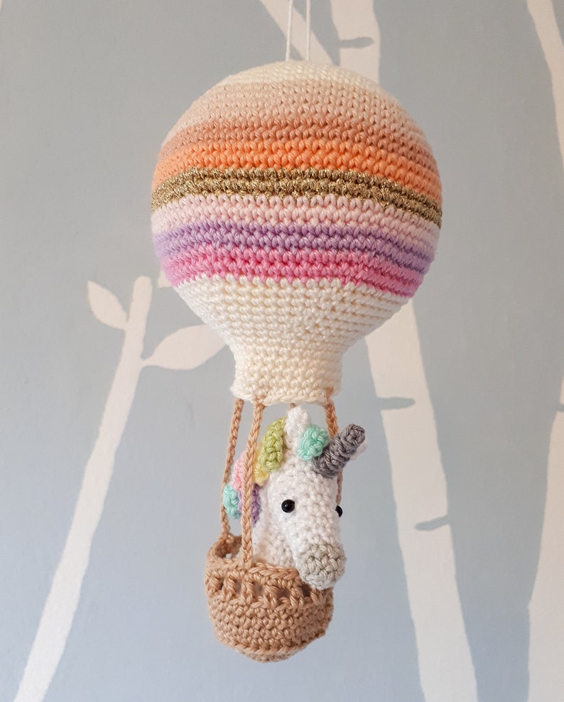 Crochet pattern amigurumi unicorn in a hot air balloon, baby shower decoration, pdf file instant download image 4