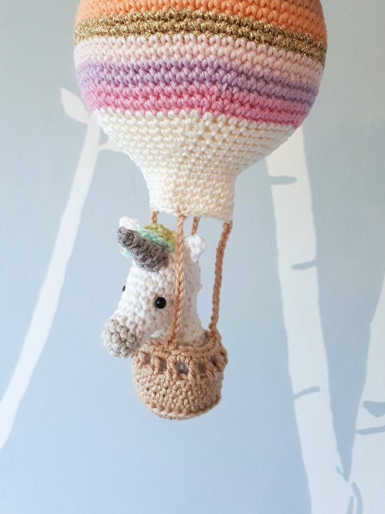 Crochet pattern amigurumi unicorn in a hot air balloon, baby shower decoration, pdf file instant download image 5