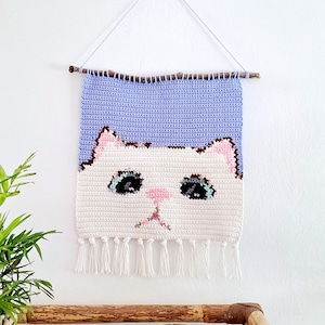 猫のタペストリーかぎ針編みパターン PDF 即時ダウンロード DIY デコレーション