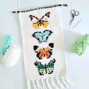 Patrón de mariposas vintage a crochet para decoración de pared DIY