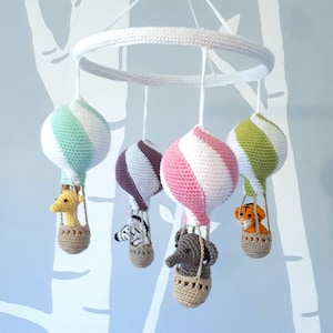 Hot air balloon baby mobile crochet pattern, nursery mobile tutorial, diy hot air balloon mobile image 2