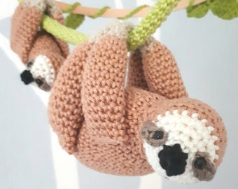 Sloth baby mobile crochet pattern, amigurumi sloth nursery mobile pattern, diy baby mobile
