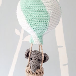 Elephant in hot air balloon crochet pattern, amigurumi nursery decoration pattern, crochet hot air balloon tutorial image 2