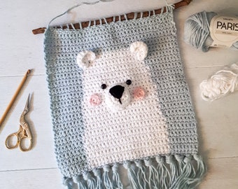 Polar bear nursery wall decor crochet pattern, diy baby room wall hanging, digital download