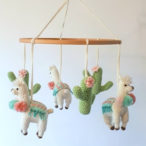 Llama baby mobile crochet pattern, llama nursery mobile pattern, diy crib mobile, baby mobile digital download, boho nursery decor image 2