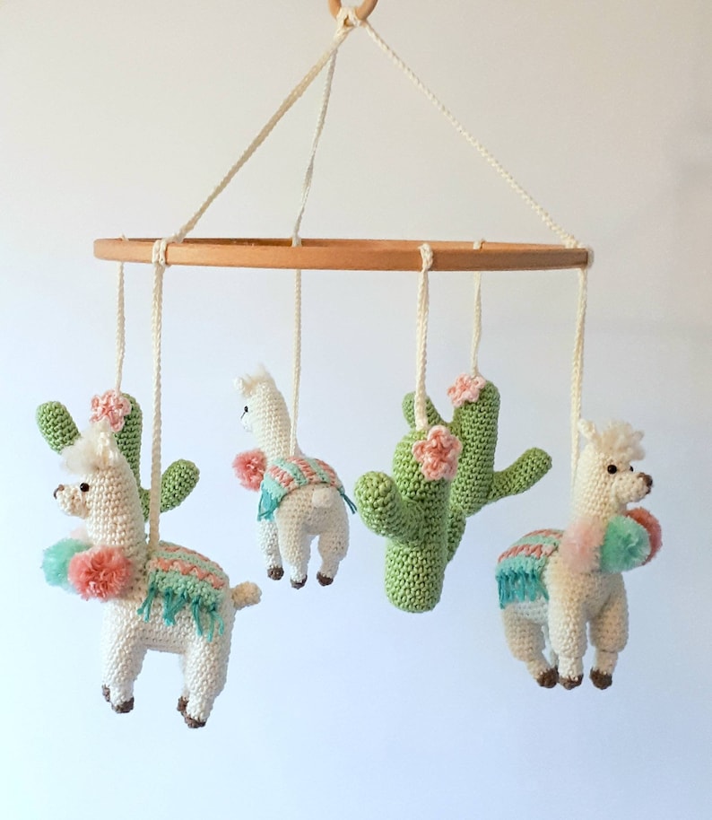 Llama baby mobile crochet pattern, llama nursery mobile pattern, diy crib mobile, baby mobile digital download, boho nursery decor image 2