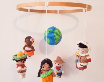 It's a small world baby mobile crochet pattern, multicultural mobile tutorial, diy baby mobile