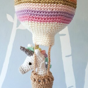 Crochet pattern amigurumi unicorn in a hot air balloon, baby shower decoration, pdf file instant download image 6