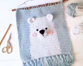 Polar Bear Crochet Wall Hanging Pattern for Baby Room Digital Download