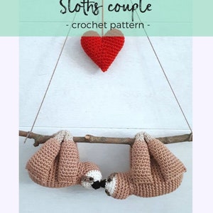 Sloths couple on a branch crochet pattern, diy amigurumi Valentine's day gift, digital download image 2