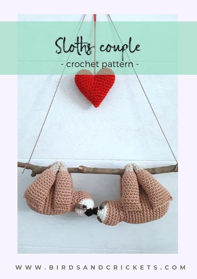 Sloths couple on a branch crochet pattern, diy amigurumi Valentine's day gift, digital download image 2