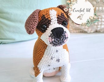 Amigurumi Boxer Dog DIY Complete Crochet Project Kit with Supplies