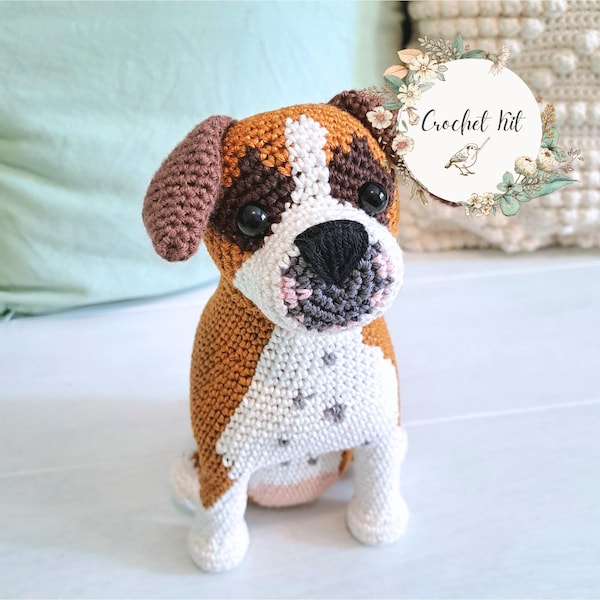 Amigurumi Boxer Dog DIY Complete Crochet Project Kit with Supplies