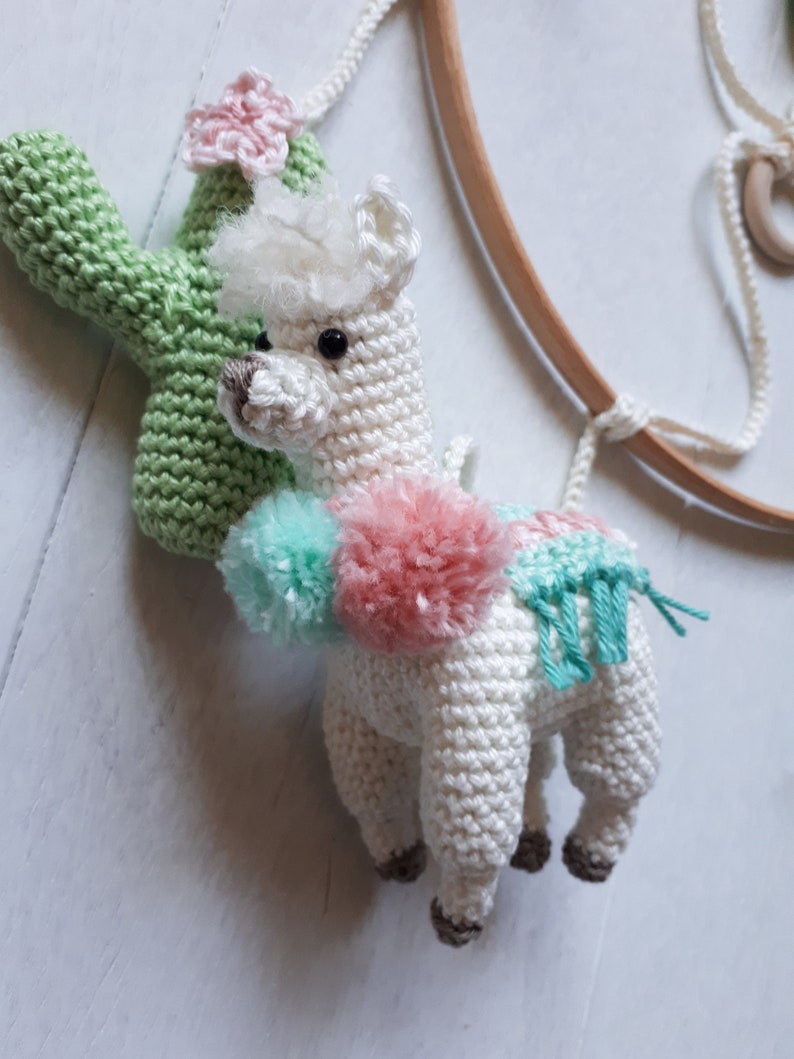 Llama baby mobile crochet pattern, llama nursery mobile pattern, diy crib mobile, baby mobile digital download, boho nursery decor image 4