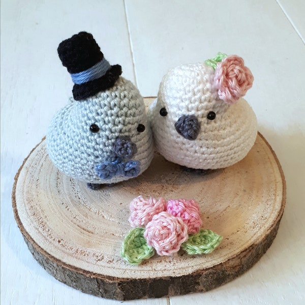 Bride and groom birds crochet pattern, amigurumi wedding cake topper crochet pattern, Valentine's day gift, digital download