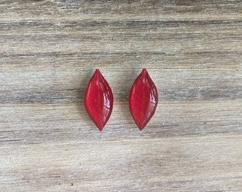 Red Leaf Stud Earrings, Leaf Jewelry, Fall Earrings, Red Leaves, Autumn Earrings, Burning Bush Leaves, Nature Jewelry, Botanical Jewelry