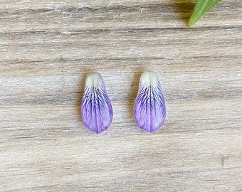 Violet Flower Earring, Purple Petals, Tiny Stud Earrings, February Birth Flower, Floral Stud Earrings, Common Blue Violet, Wildflower Stud