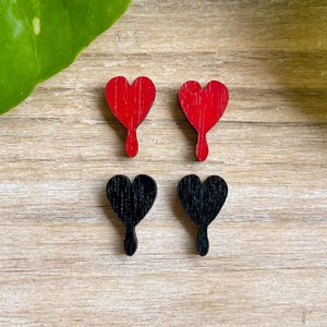 Hand Painted Bleeding Heart Stud Earrings: Laser Cut Wood Jewelry