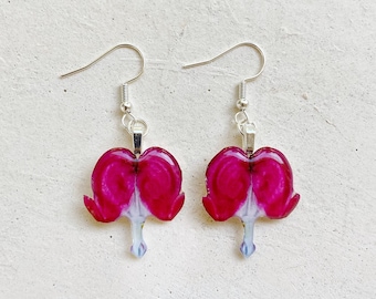 Bleeding Heart Earring, Bleeding Heart Jewelry, Heart Earrings, Bleeding Heart Flower, Resin Flower Jewelry, Pink Hearts, Girlfriend Gift