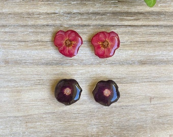 Rose Stud Earrings, Rose Jewelry, Handmade Rose Stud, Birth Flower Gift, Red Flower Stud Earrings, Tiny Rose, Minimalist Earring, Rose Gift