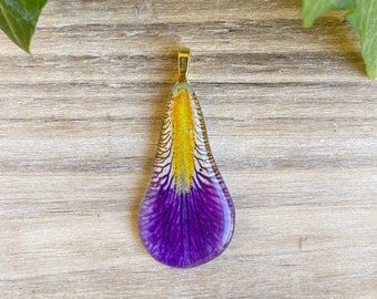 Iris Pendant, Iris Jewelry, Iris Flower Gift, Bearded Iris, Purple Flower Pendant, Feb Birth Flower, Floral Pendant, Garden Pendant