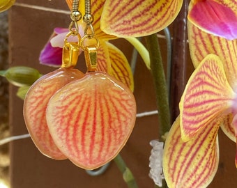 Orchid Earrings, Orchid Jewelry, Resin Flower Earring, Yellow Orchid, Yellow Flower Earring, Goldstaff Orchid, Floral Earrings, Flower Petal