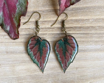 Begonia Plant Earrings, Begonia Rex, Leaf Dangle Earrings, Houseplant Jewelry, Plant Gifts, Plant Lover Gift, Botanical Earring