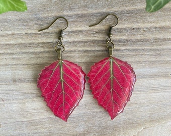 Aspen Leaf Earring, Fall Handmade Earring, Red Aspen Leaf, Resin Leaf, Thanksgiving Earring, Nature Jewelry, Fall Accessory, Autumn Earring