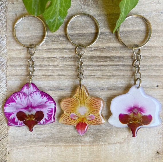 Orchid Flower Keychain, Floral Key Ring, Handmade Zipper Pull